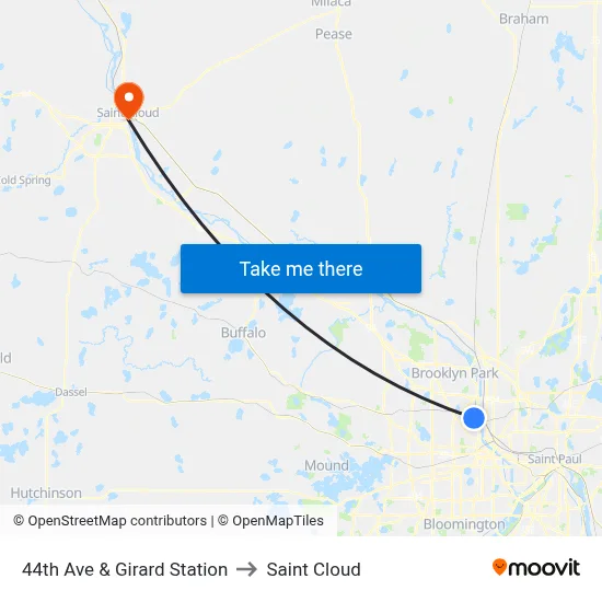 44th Ave & Girard Station to Saint Cloud map
