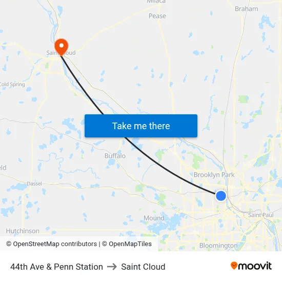 44th Ave & Penn Station to Saint Cloud map