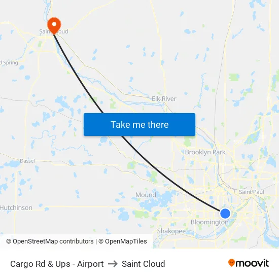 Cargo Rd & Ups - Airport to Saint Cloud map