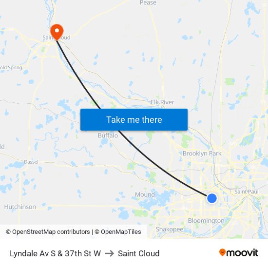 Lyndale Av S & 37th St W to Saint Cloud map