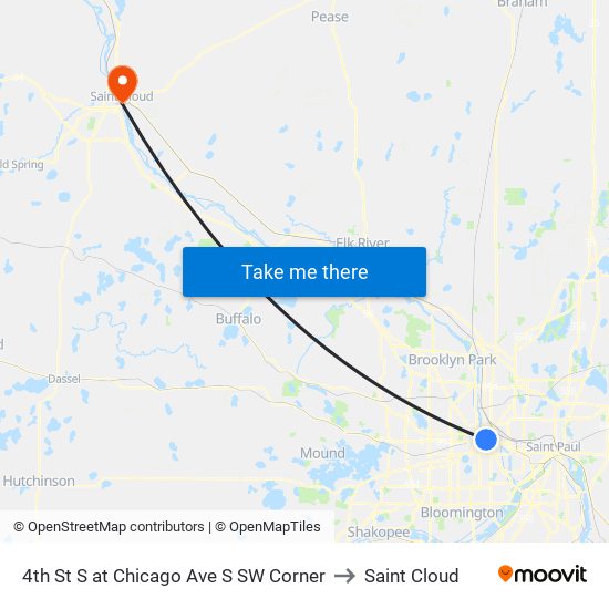 4th St S at Chicago Ave S SW Corner to Saint Cloud map