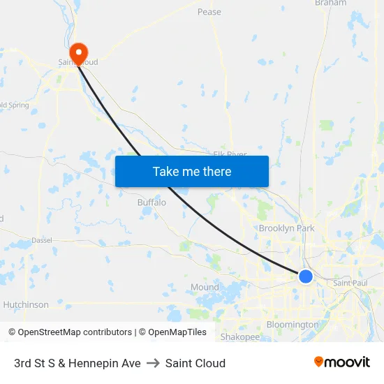 3rd St S & Hennepin Ave to Saint Cloud map