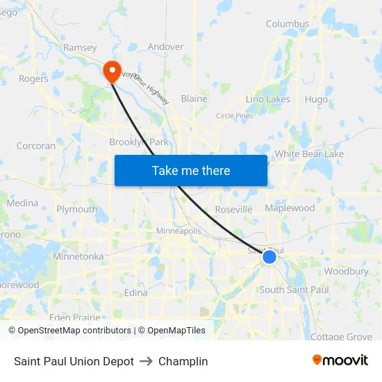 Saint Paul Union Depot to Champlin map