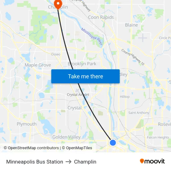 Minneapolis Bus Station to Champlin map