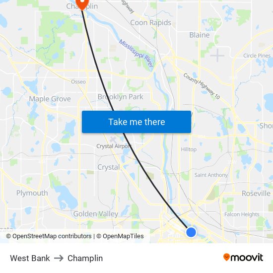 West Bank to Champlin map