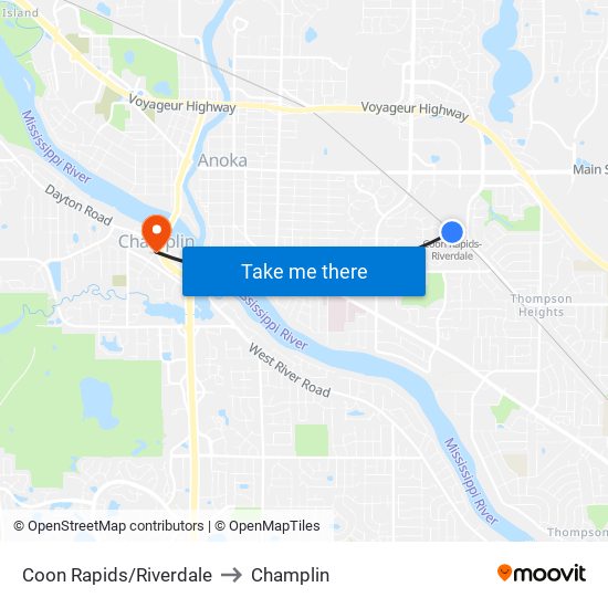 Coon Rapids/Riverdale to Champlin map