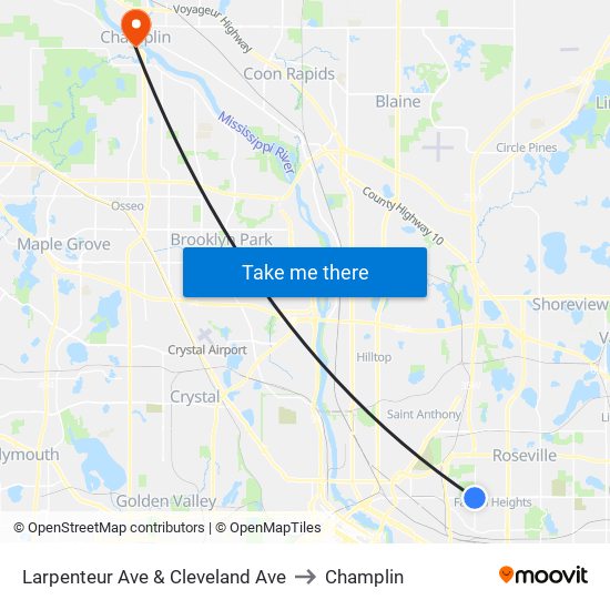 Larpenteur Ave & Cleveland Ave to Champlin map