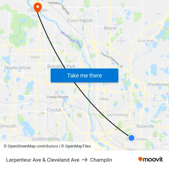 Larpenteur Ave & Cleveland Ave to Champlin map