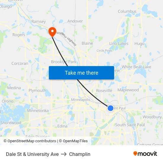 Dale St & University Ave to Champlin map