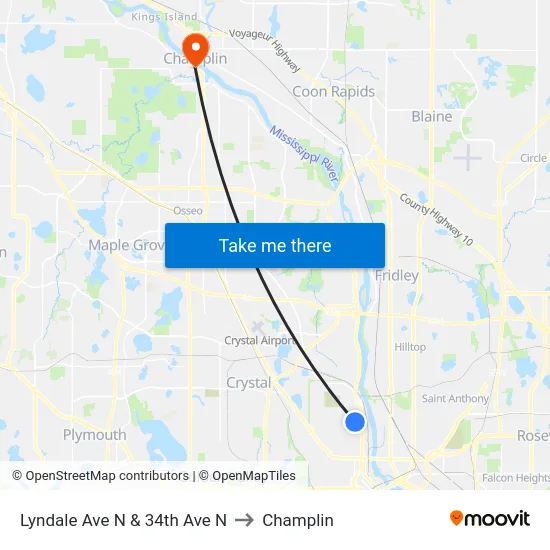 Lyndale Ave N & 34th Ave N to Champlin map