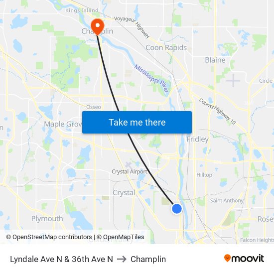 Lyndale Ave N & 36th Ave N to Champlin map