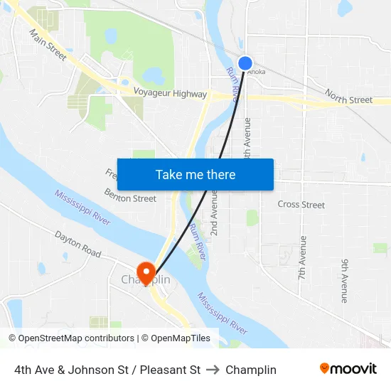 4th Ave & Johnson St / Pleasant St to Champlin map