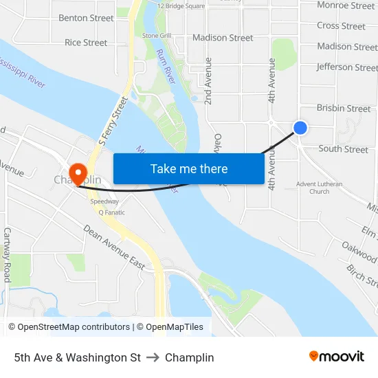 5th Ave & Washington St to Champlin map