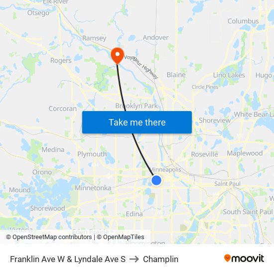 Franklin Ave W & Lyndale Ave S to Champlin map