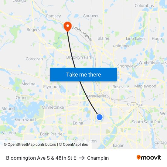 Bloomington Ave S & 48th St E to Champlin map