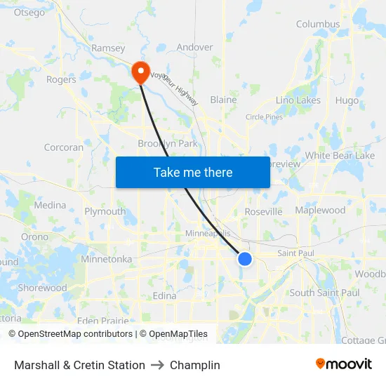 Marshall & Cretin Station to Champlin map