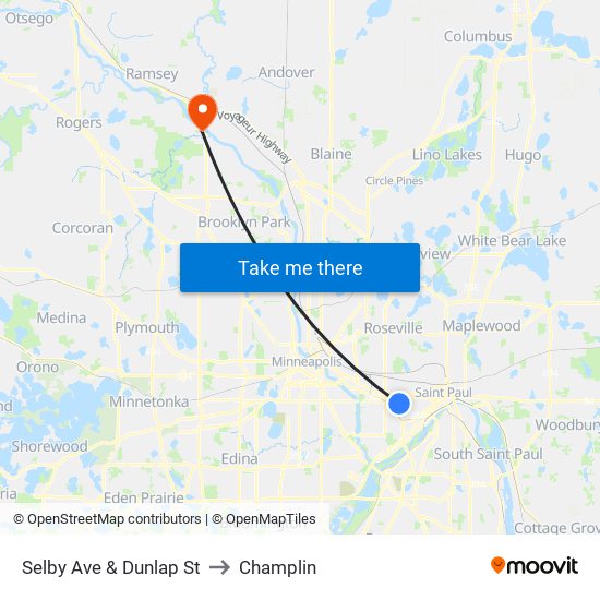 Selby Ave & Dunlap St to Champlin map