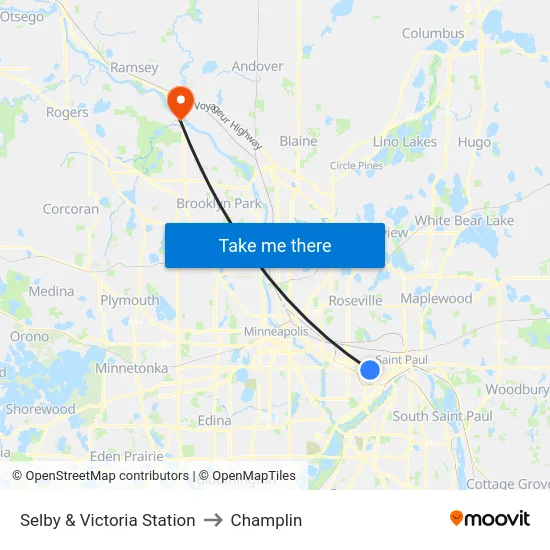 Selby & Victoria Station to Champlin map