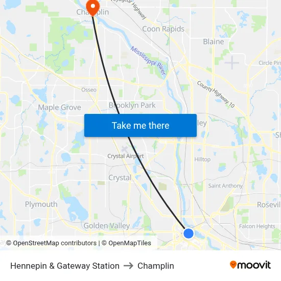 Hennepin & Gateway Station to Champlin map