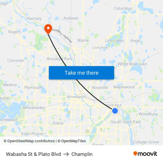 Wabasha St & Plato Blvd to Champlin map