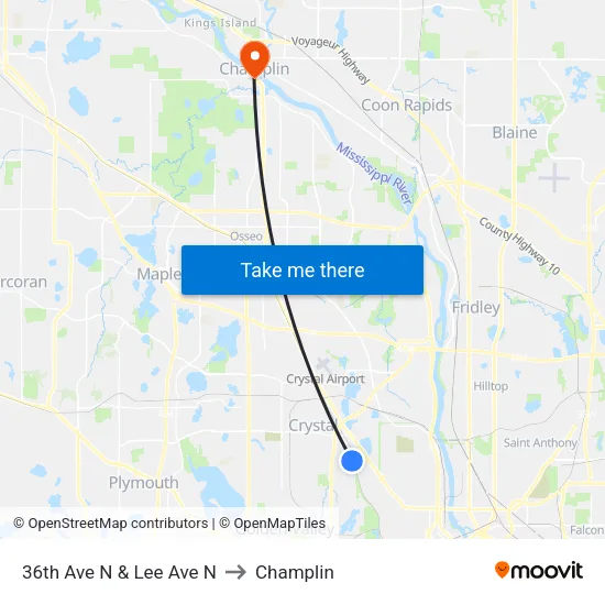 36th Ave N & Lee Ave N to Champlin map
