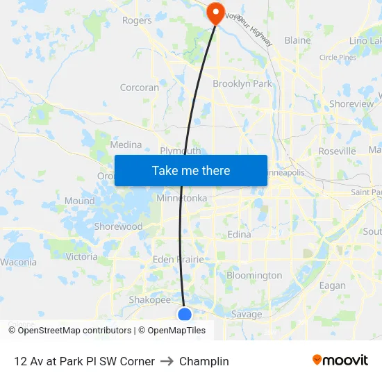12 Av at Park Pl SW Corner to Champlin map