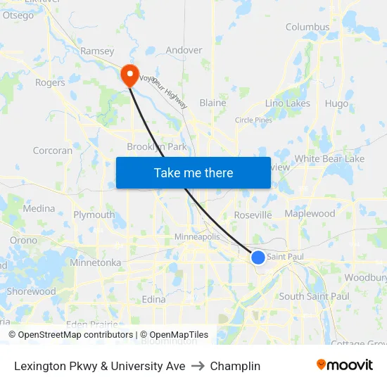 Lexington Pkwy & University Ave to Champlin map