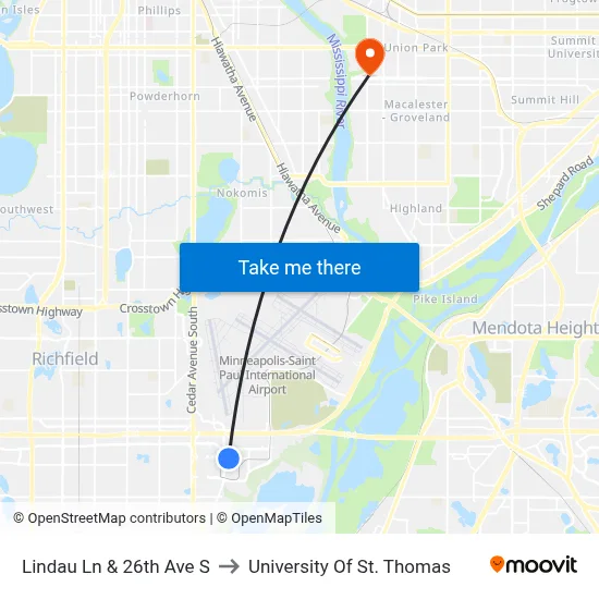 Lindau Ln & 26th Ave S to University Of St. Thomas map