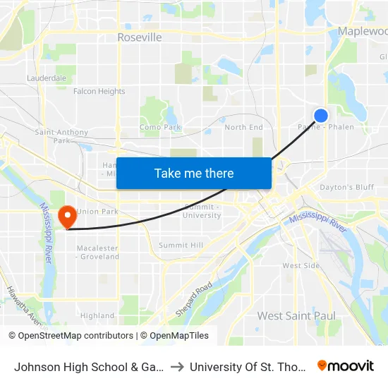 Johnson High School & Gate B to University Of St. Thomas map