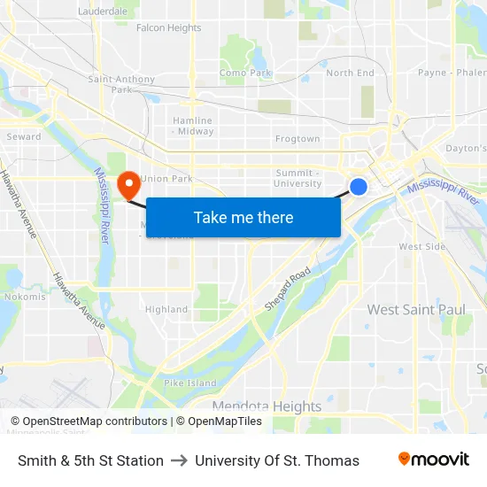 Smith & 5th St Station to University Of St. Thomas map
