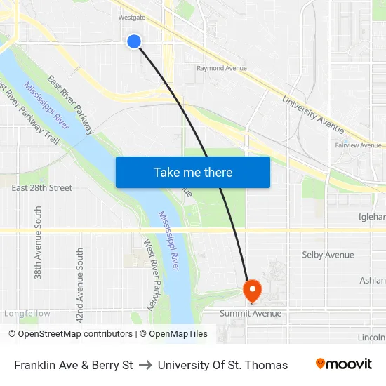 Franklin Ave & Berry St to University Of St. Thomas map