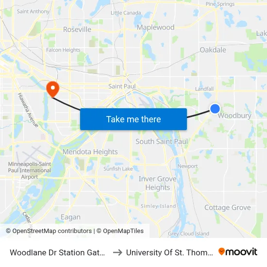 Woodlane Dr Station Gate B to University Of St. Thomas map