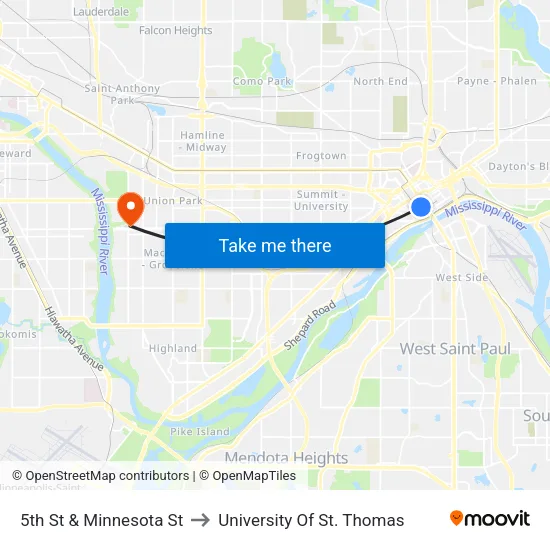 5th St & Minnesota St to University Of St. Thomas map