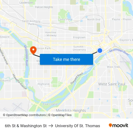 6th St & Washington St to University Of St. Thomas map
