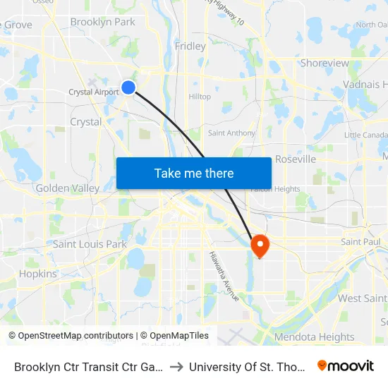 Brooklyn Ctr Transit Ctr Gate F to University Of St. Thomas map