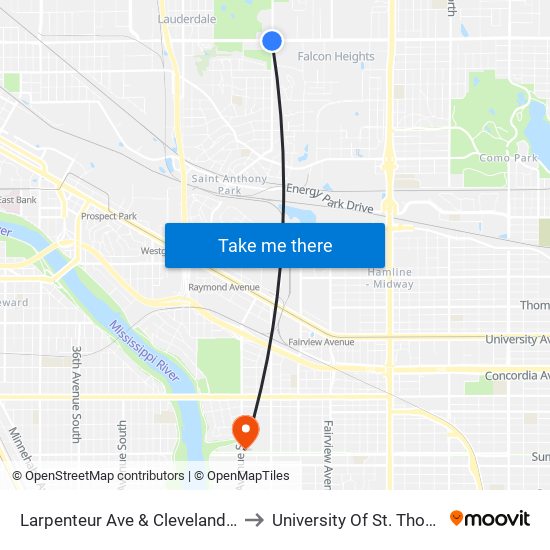 Larpenteur Ave & Cleveland Ave to University Of St. Thomas map