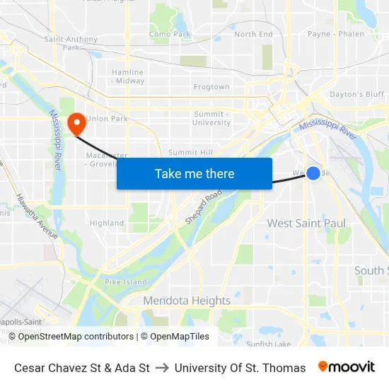 Cesar Chavez St & Ada St to University Of St. Thomas map