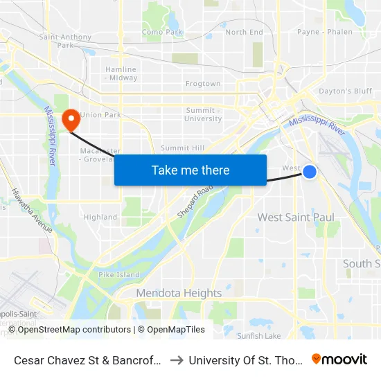 Cesar Chavez St & Bancroft Ave to University Of St. Thomas map
