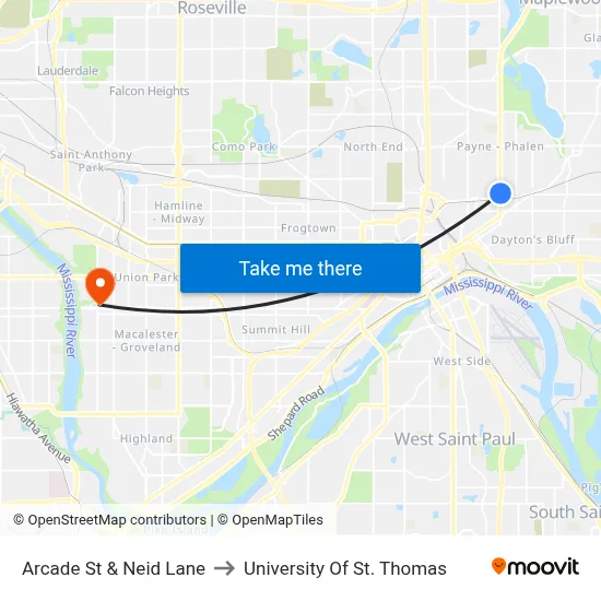 Arcade St & Neid Lane to University Of St. Thomas map