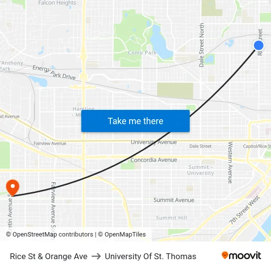 Rice St & Orange Ave to University Of St. Thomas map
