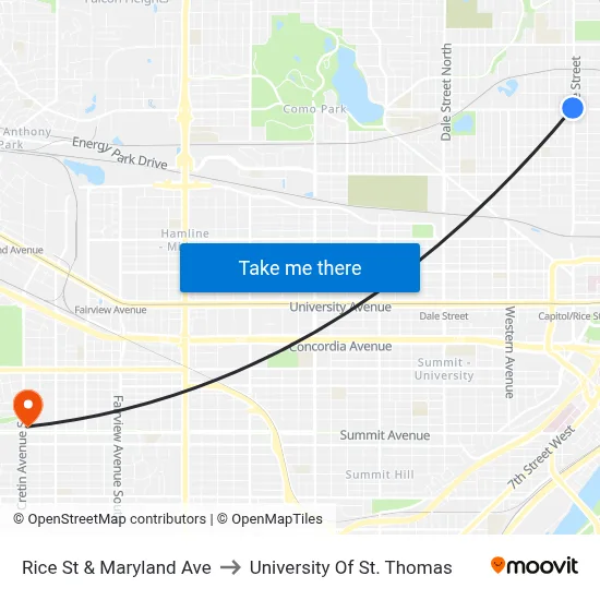 Rice St & Maryland Ave to University Of St. Thomas map