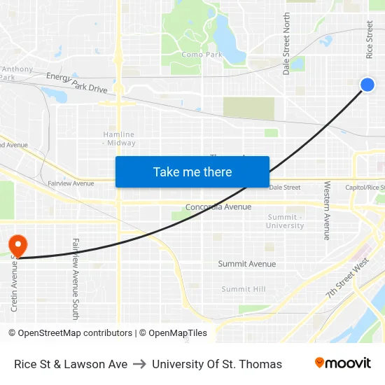 Rice St & Lawson Ave to University Of St. Thomas map