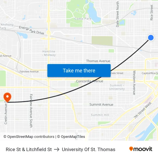 Rice St & Litchfield St to University Of St. Thomas map