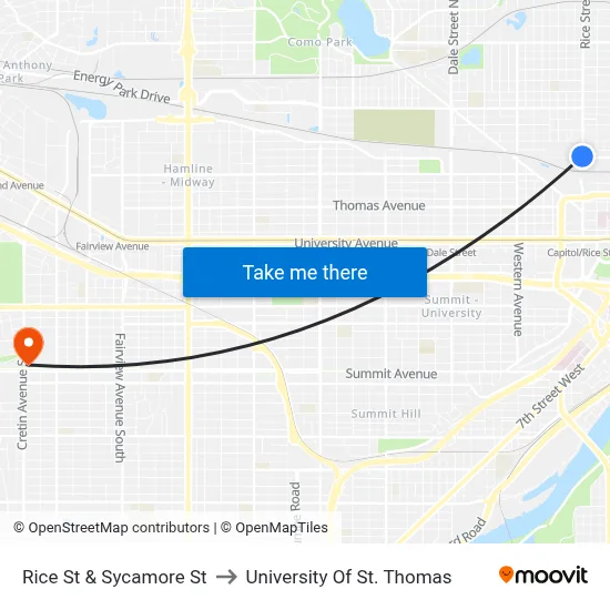 Rice St & Sycamore St to University Of St. Thomas map