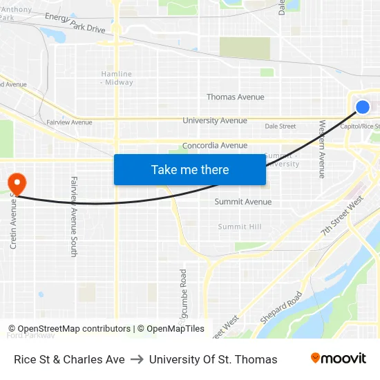 Rice St & Charles Ave to University Of St. Thomas map