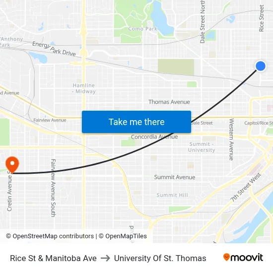 Rice St & Manitoba Ave to University Of St. Thomas map