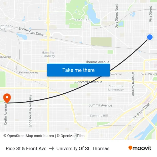 Rice St & Front Ave to University Of St. Thomas map
