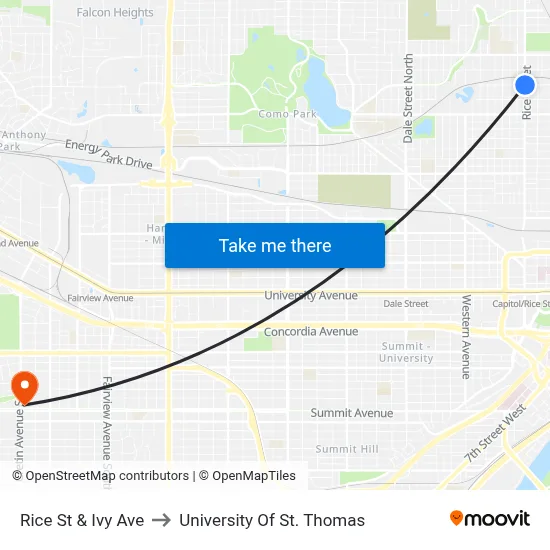 Rice St & Ivy Ave to University Of St. Thomas map