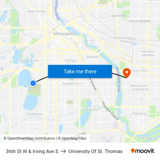 36th St W & Irving Ave S to University Of St. Thomas map