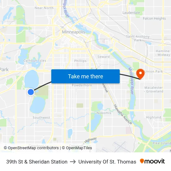 39th St & Sheridan Station to University Of St. Thomas map